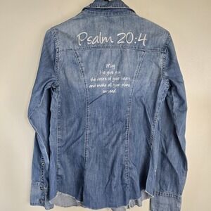 BLANKNYC Top Womens‎ Small Blue Chambray Silver Metallic Snap Button Collar.E34